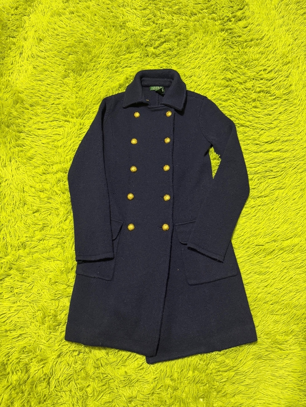 Lauren Ralph Lauren navy double-breasted knit coat Women’s Size XS